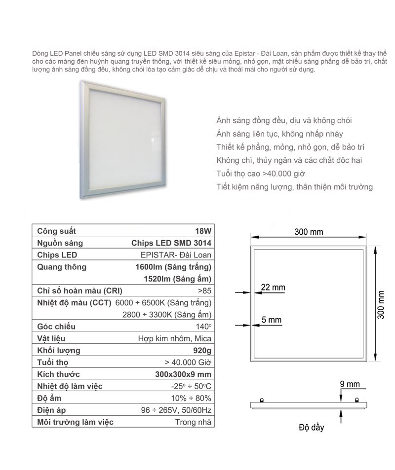 den led panel 18W 30x30 2