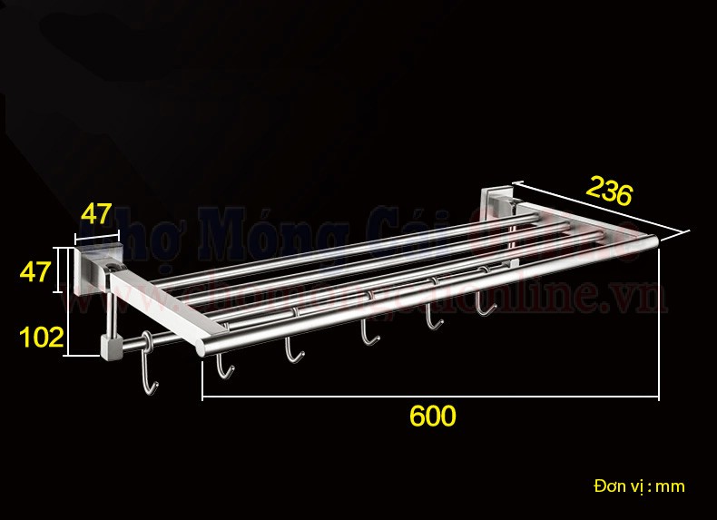 Giá treo khăn tắm có móc cao cấp SUS304 DGD025 (13)